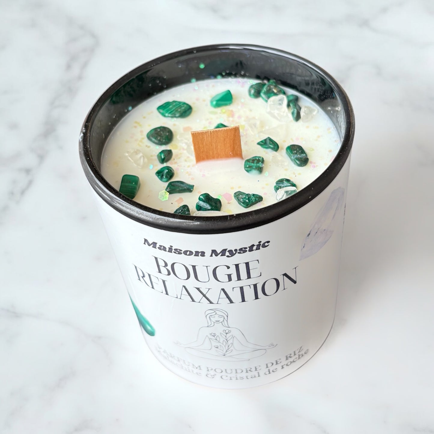 Bougie d'intention - RELAXATION đ§ââïžMalachite & Cristal de Roche