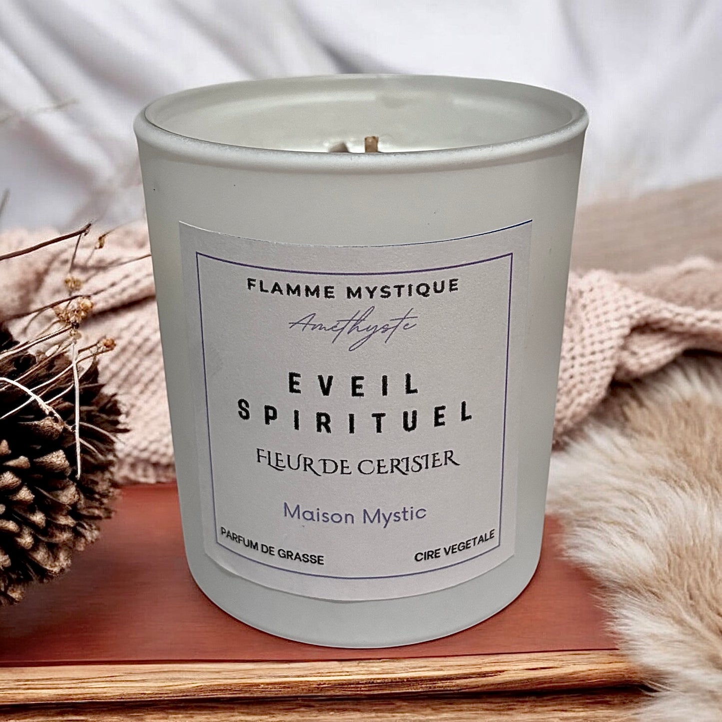 Bougie artisanale - EVEIL SPIRITUEL - Parfum Fleur de Cerisier & Améthyste