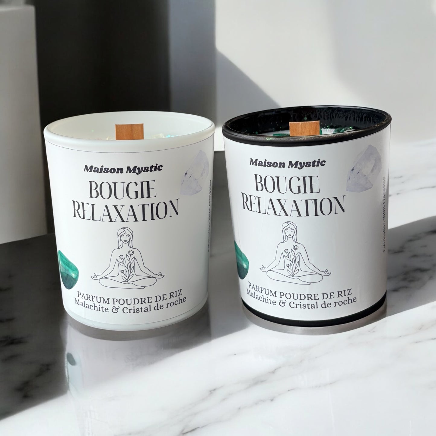 Bougie d'intention - RELAXATION đ§ââïžMalachite & Cristal de Roche