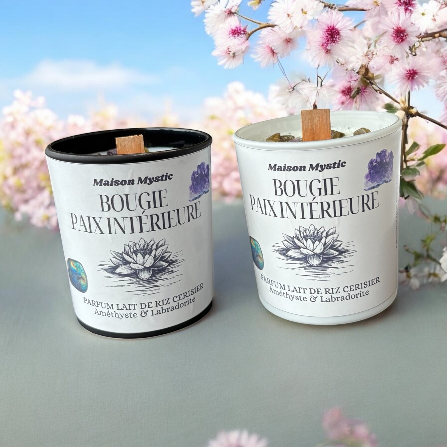Bougie d'intention - PAIX INTERIEURE ✿ Améthyste & Labradorite