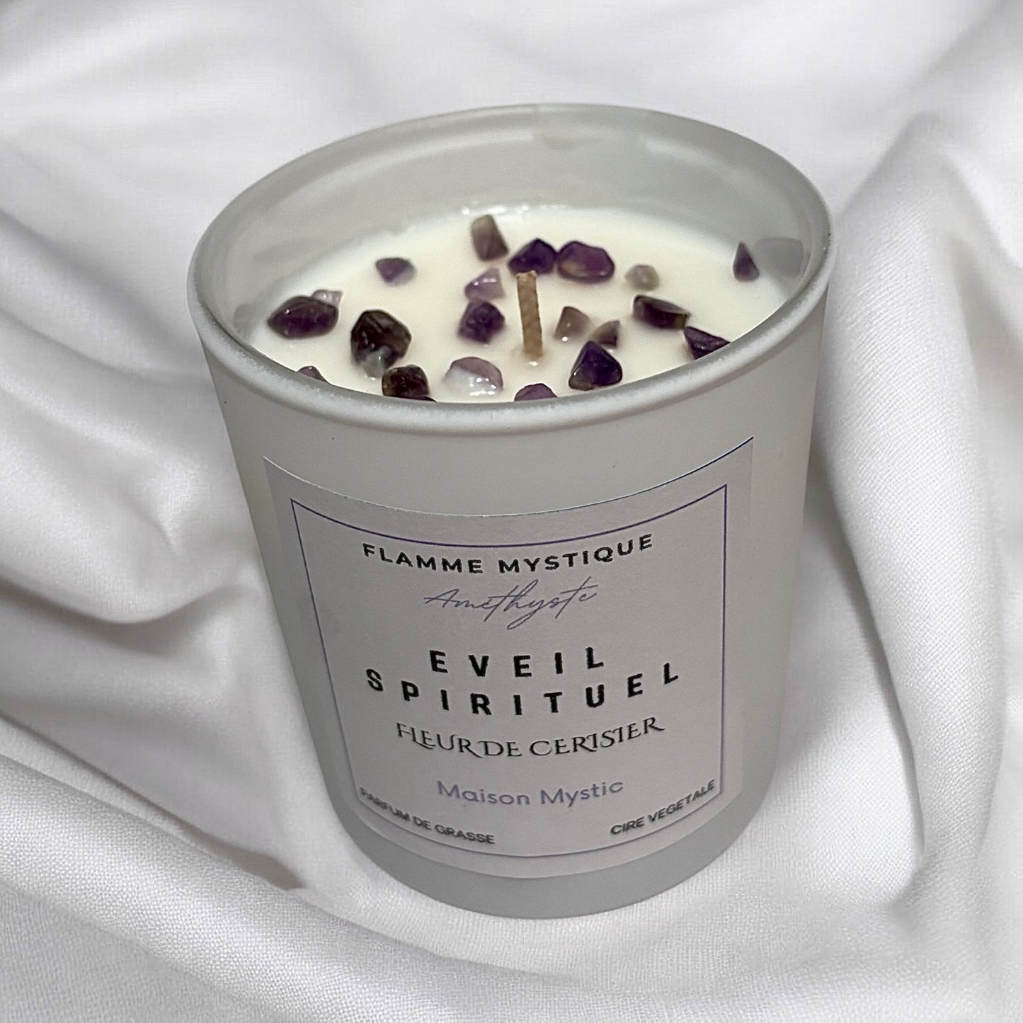Bougie artisanale - EVEIL SPIRITUEL - Parfum Fleur de Cerisier & Améthyste
