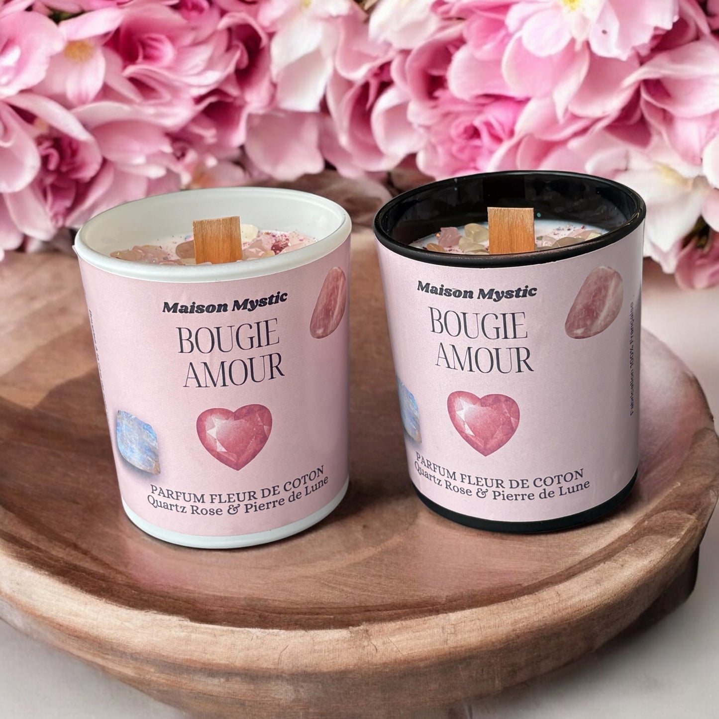 Bougie d'intention - AMOUR ♥ Quartz Rose & Pierre de Lune