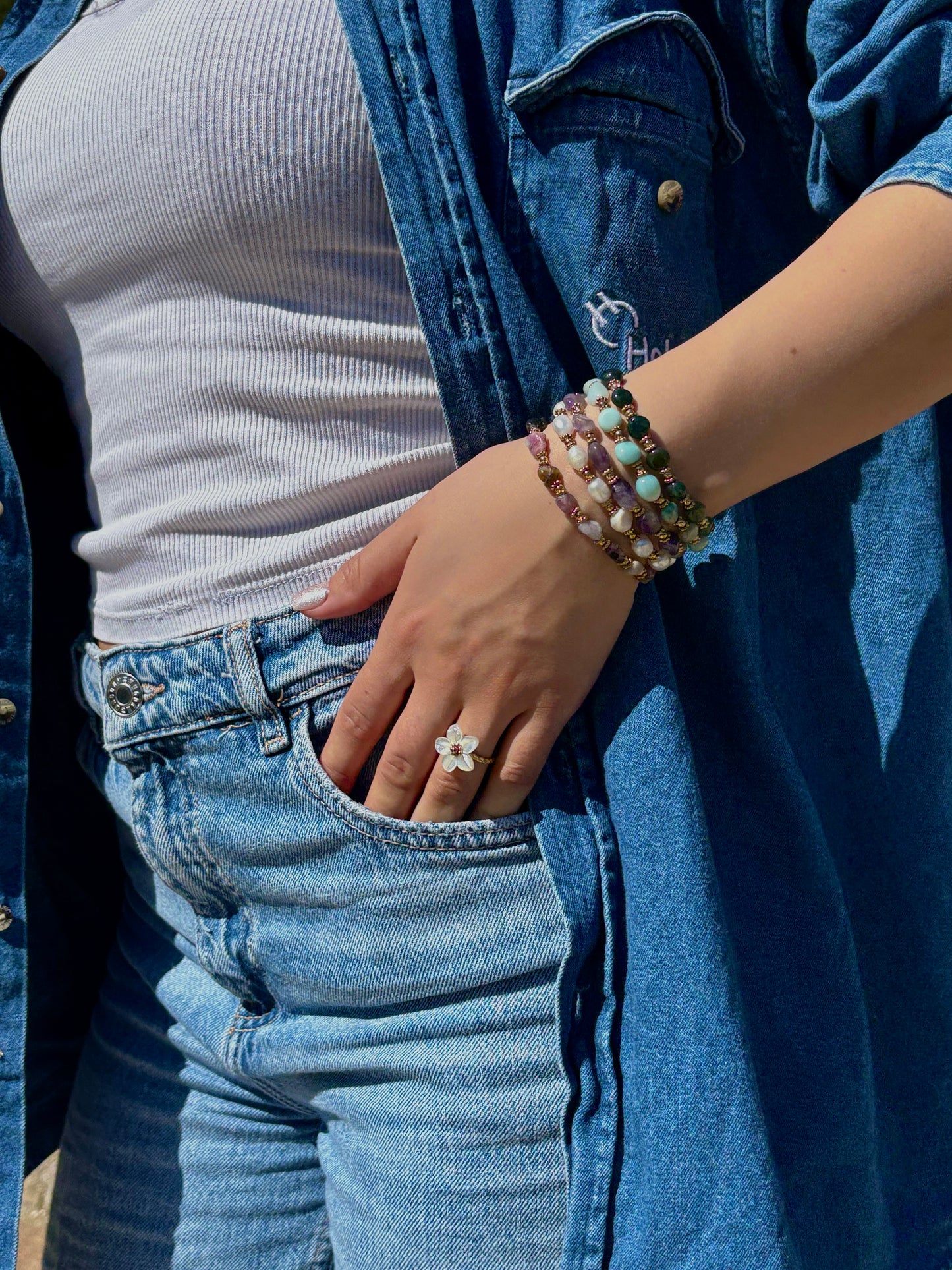 Bracelet en pierre naturelle - Agate mousse