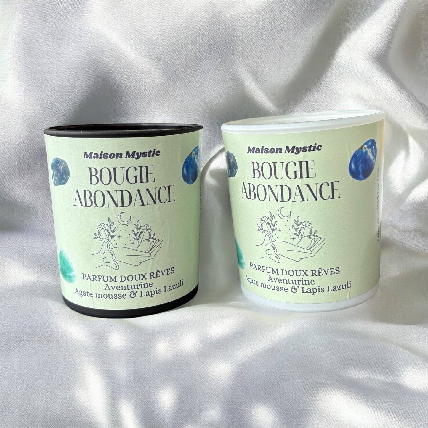 Bougie d'intention - ABONDANCE 🍀Aventurine, Agate Mousse & Lapis Lazuli