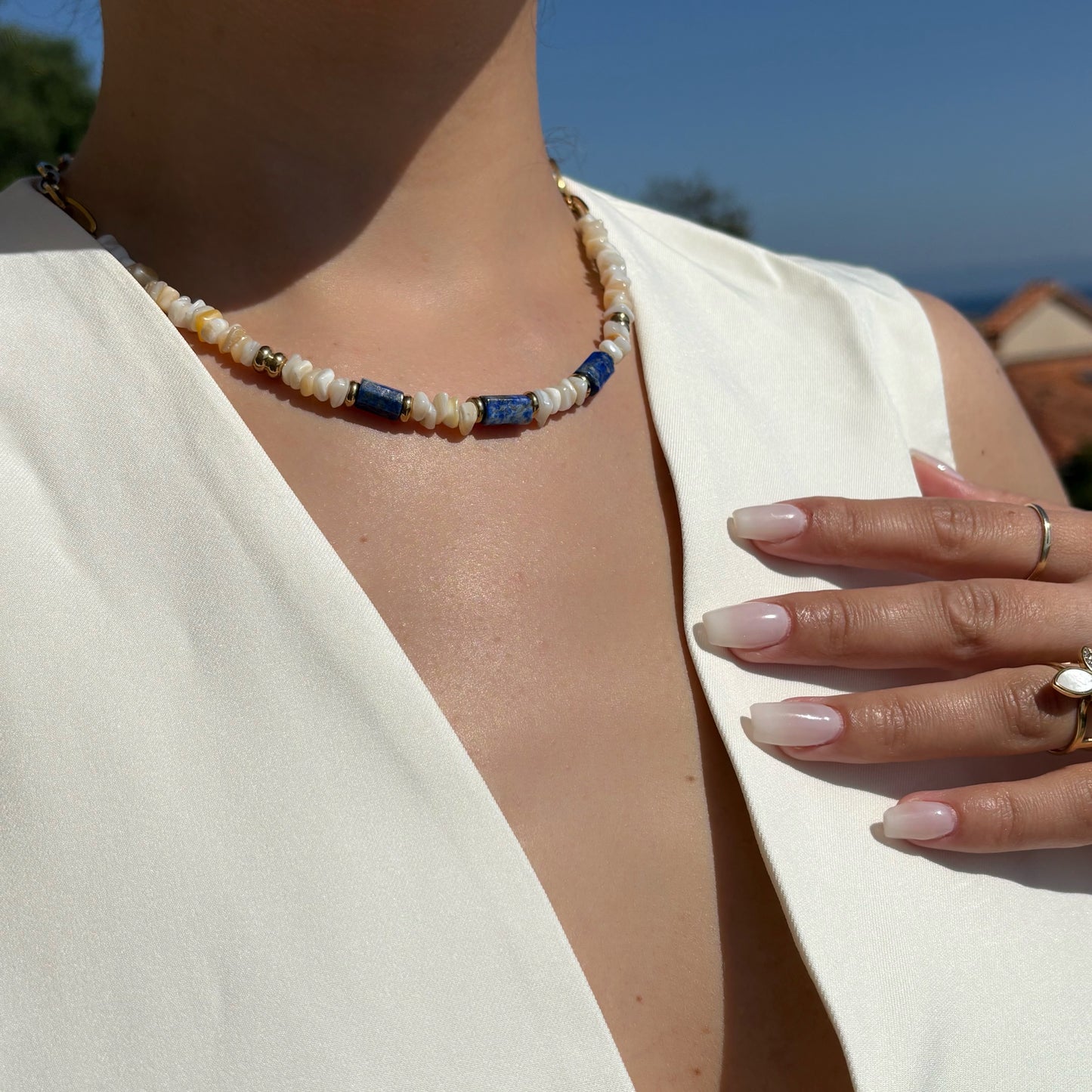 Collier en pierres naturelles - Coquillage & Lapis Lazuli