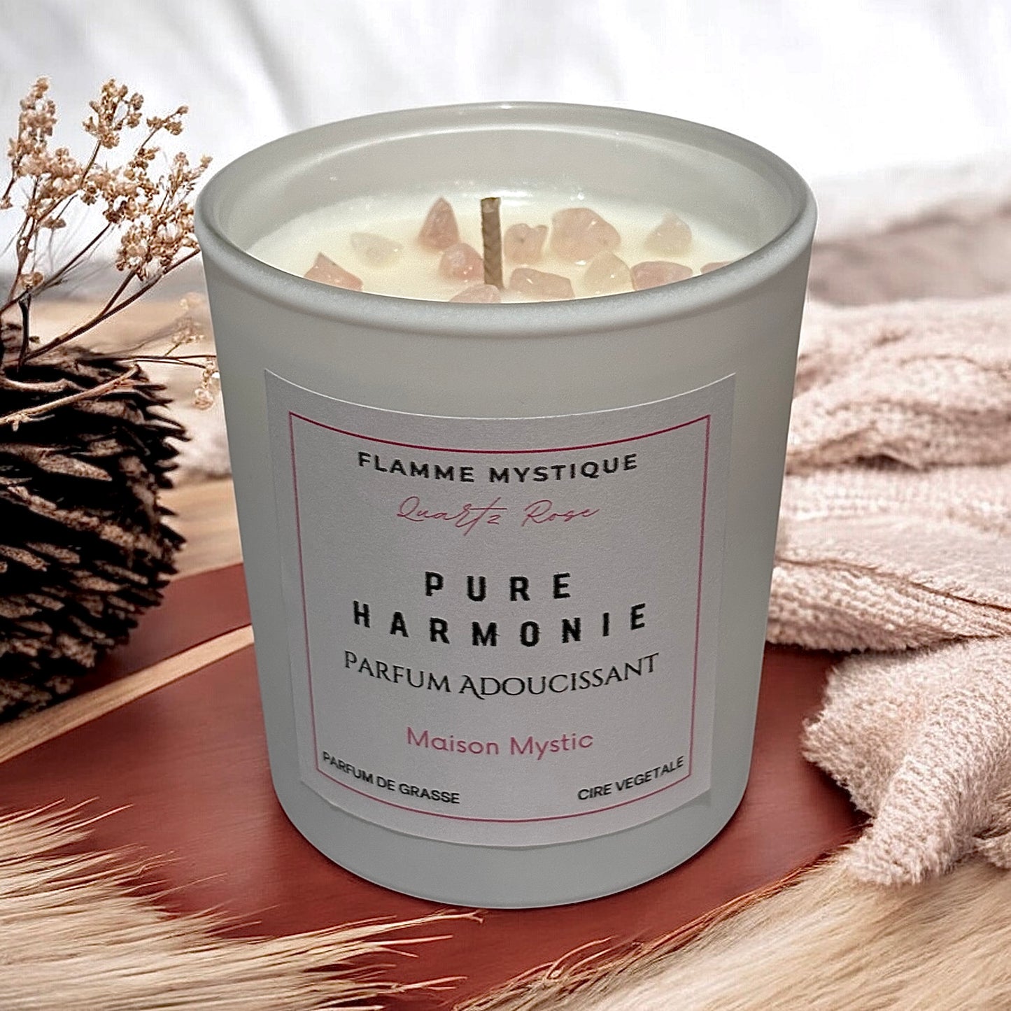 Bougie PURE HARMONIE - Parfum Adoucissant & Quartz Rose
